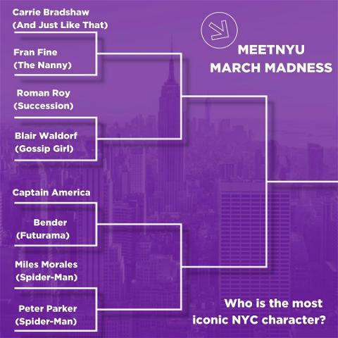 Image posted by meetnyu to instagram with caption: It’s Join us in selecting the most iconic NYC character. Cast your votes in the comments and in our IG stories! 💜