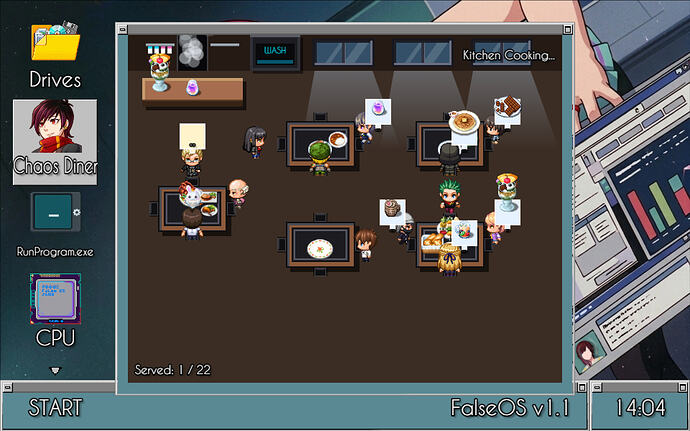 sigmasuccour制作のFalseOS内のFalse Arcadにある「ダイナーウェイトレスシミュレーター」ミニゲーム、アリサ出演 1