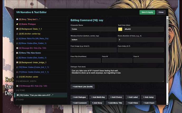 Visual Novel game engine visual editor as a scene by SigmaSuccour