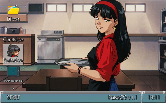 DinerBash Cover as wallpaper switch with Alisa as waitress in FalseOS False Arcade by SigmaSuccour 1